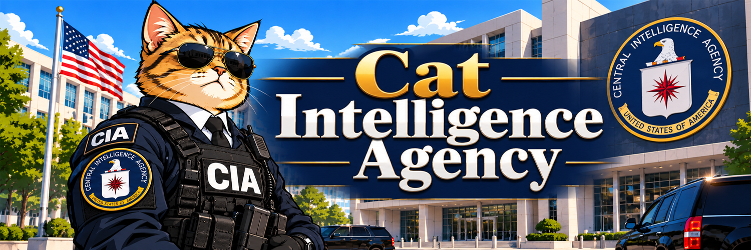 Cat Intelligence Agency banner with the tabby agent, headquarters, and the agency seal